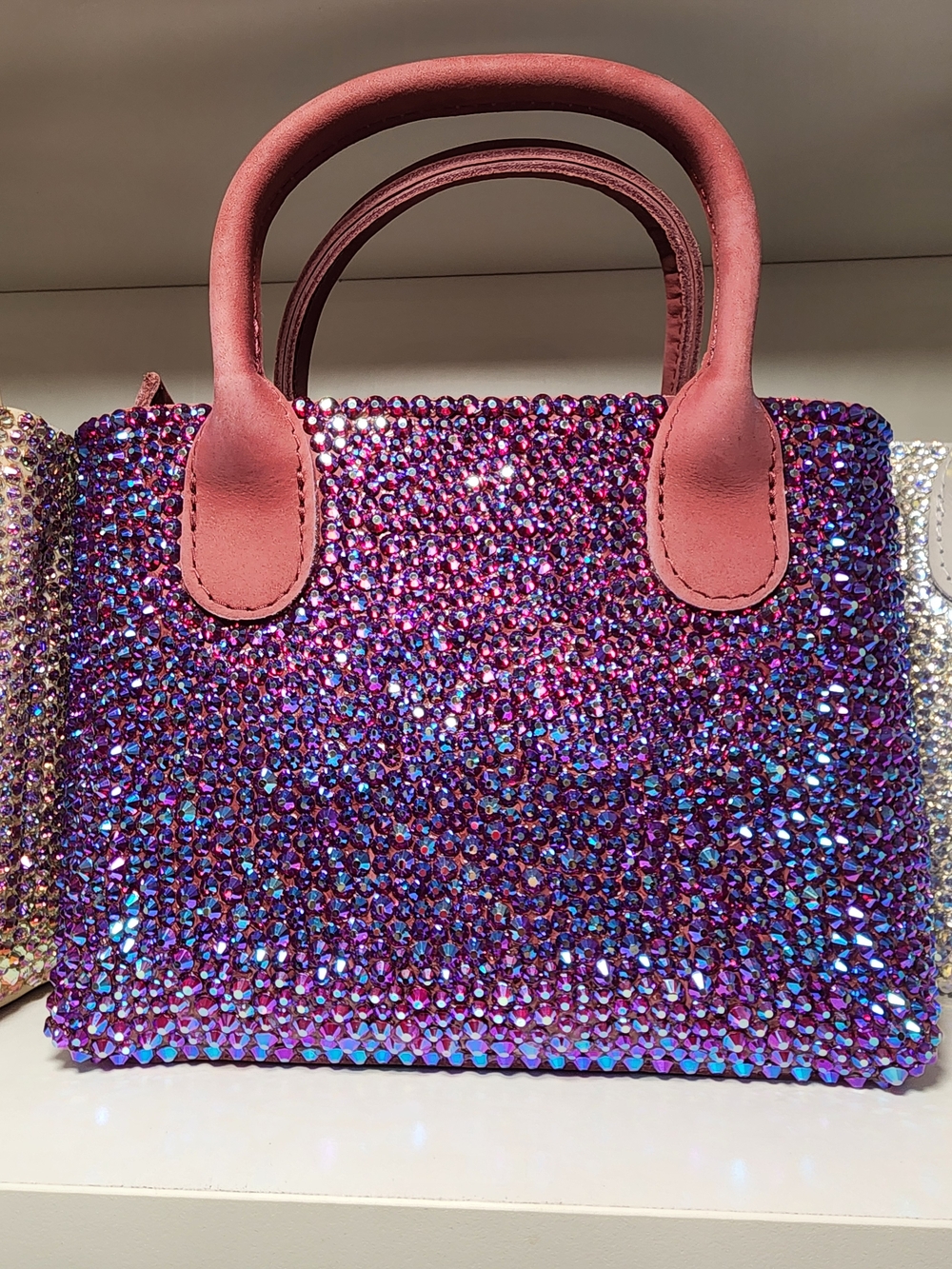CUSTOM Portland Leather Pink and Purple Crystal Satchel Bag With Strap